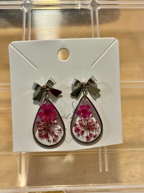 Handmade Pink Floral Teardrop Bow Earrings